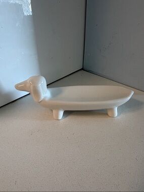 White Ceramic Dachshund Trinket Dish